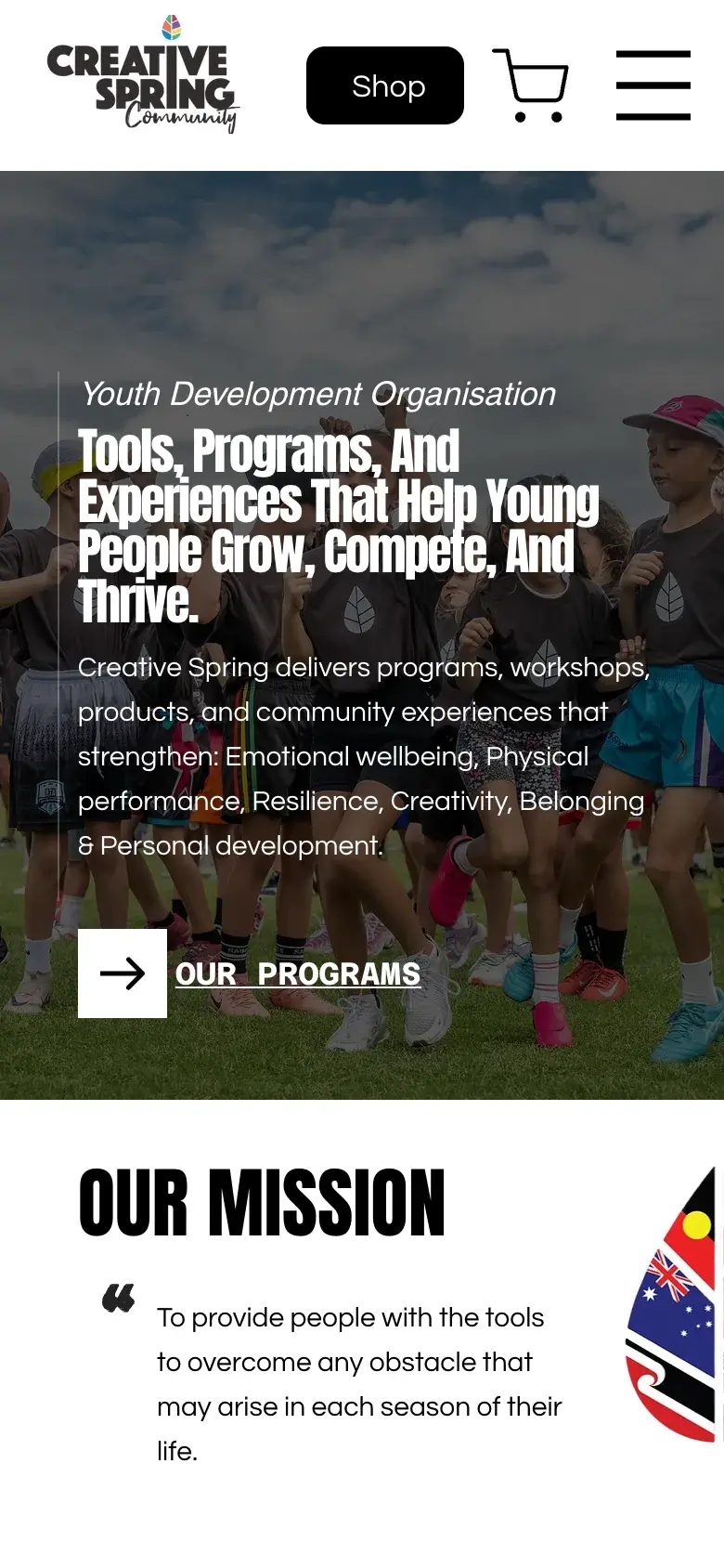 Youth Development website design for Creative Spring — mobile mockup