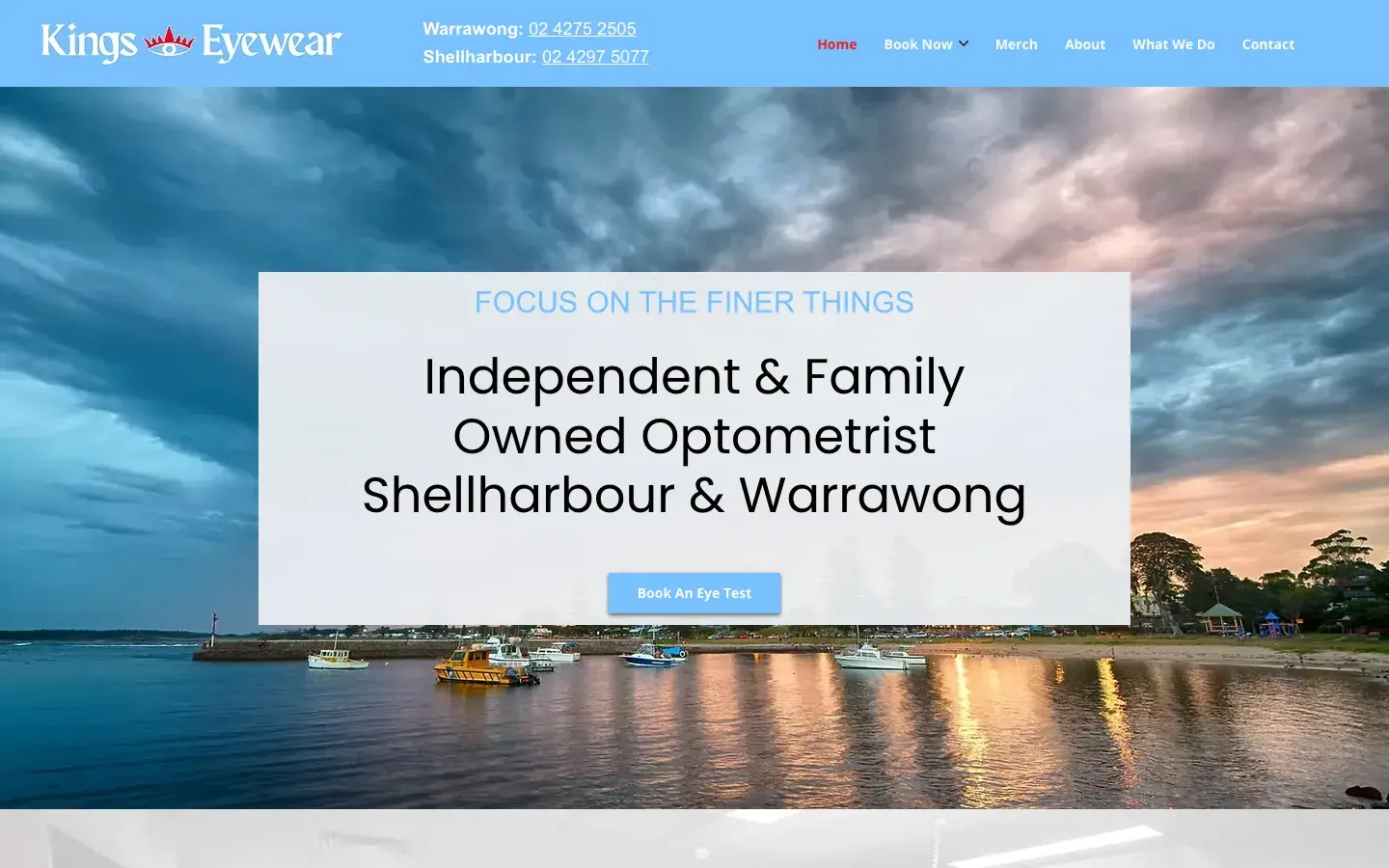 Optometry website design for Kings Eyewear — desktop mockup