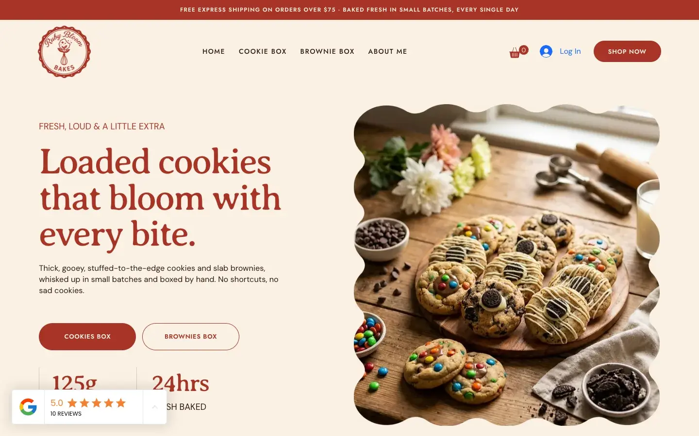 Food & E-commerce website design for Ruby Bloom Bakes — desktop mockup