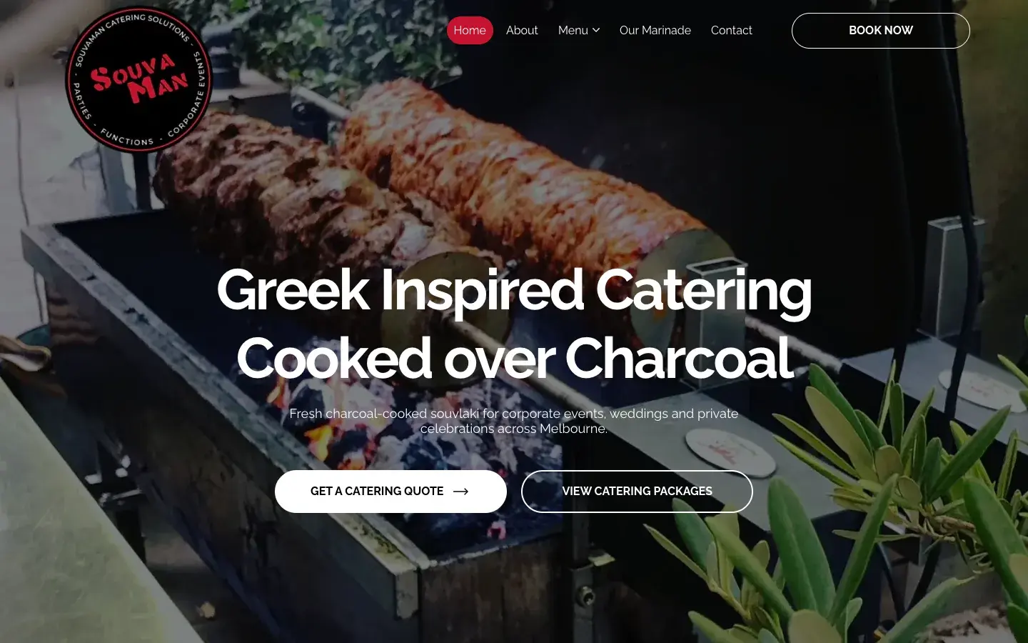 Catering & Events website design for Souva Man — desktop mockup