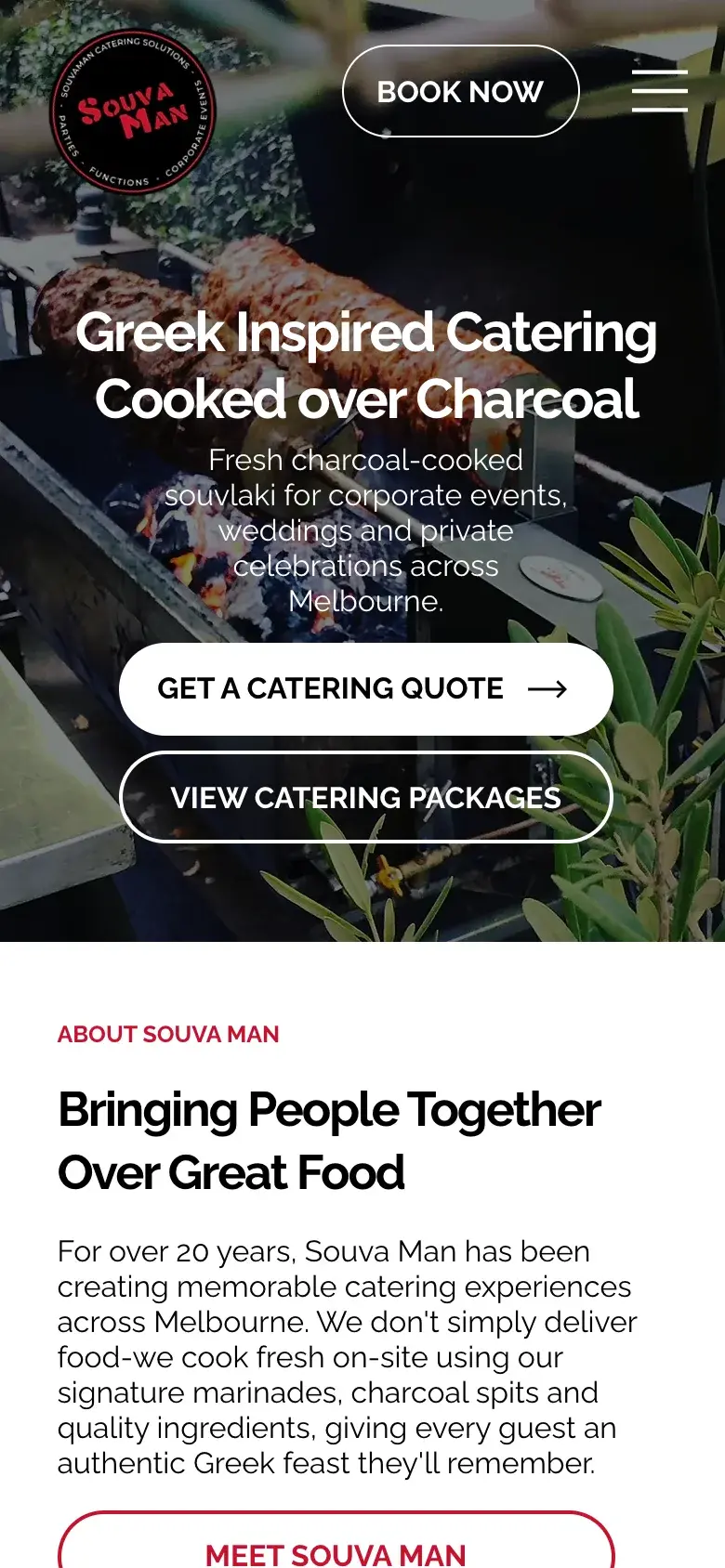 Catering & Events website design for Souva Man — mobile mockup
