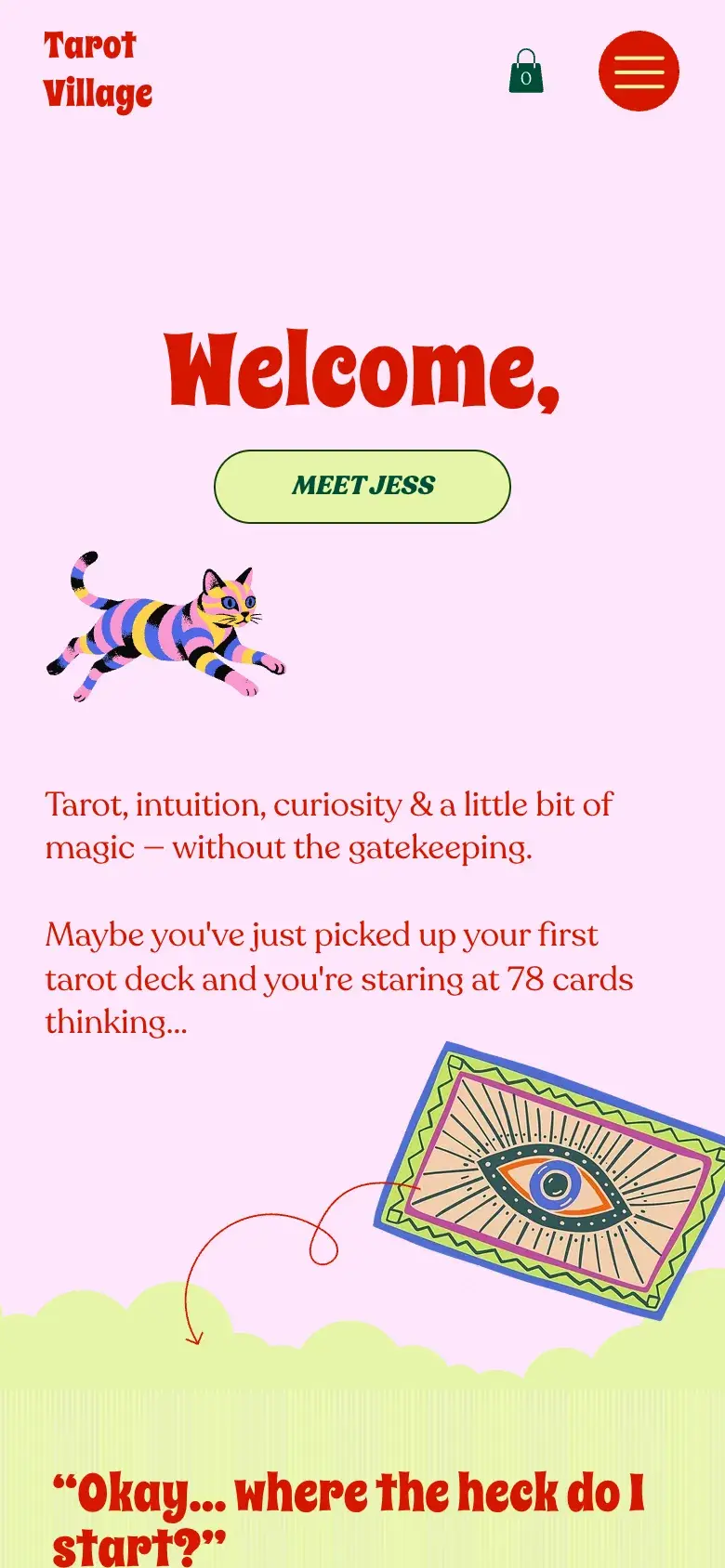 Workshops & Readings website design for Tarot Village — mobile mockup