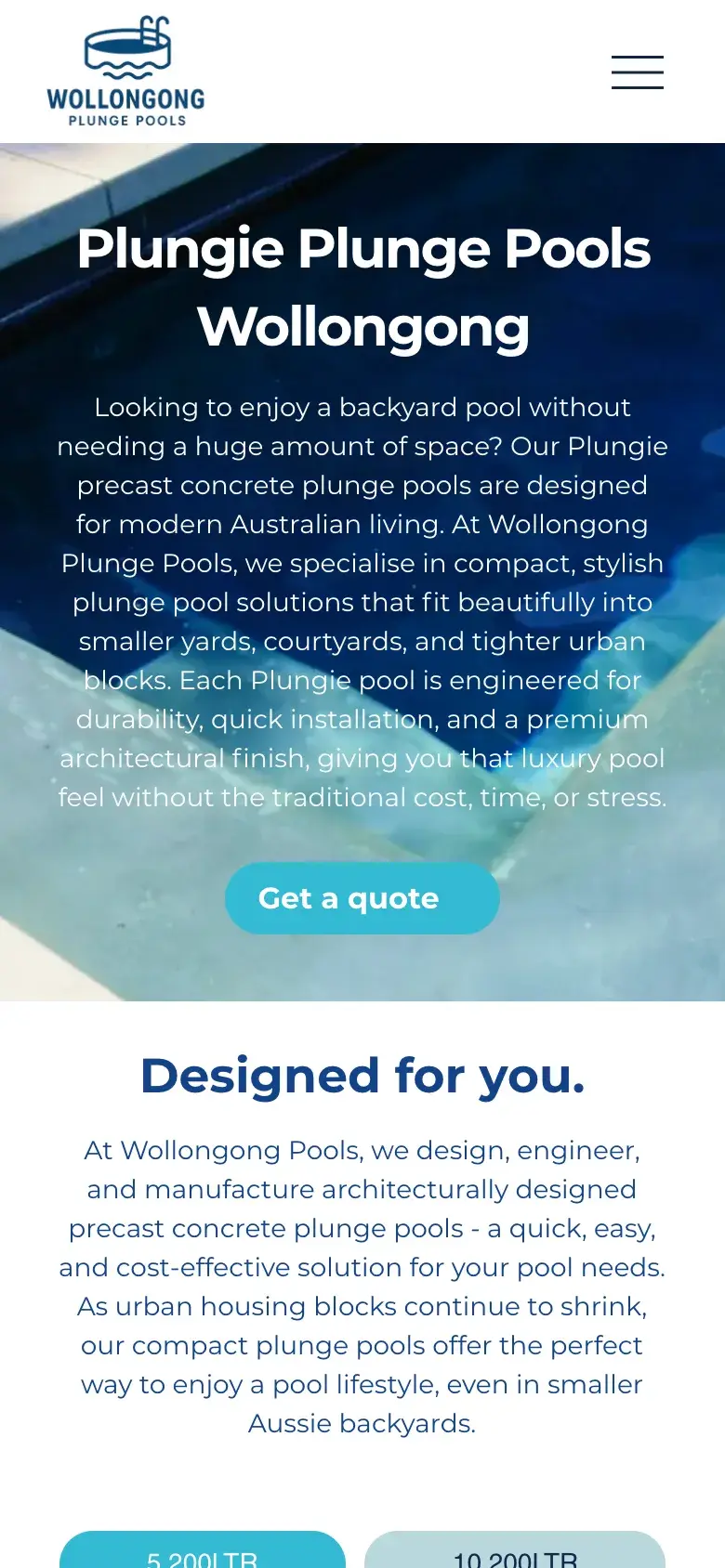 Home Improvement website design for Wollongong Plunge Pools — mobile mockup