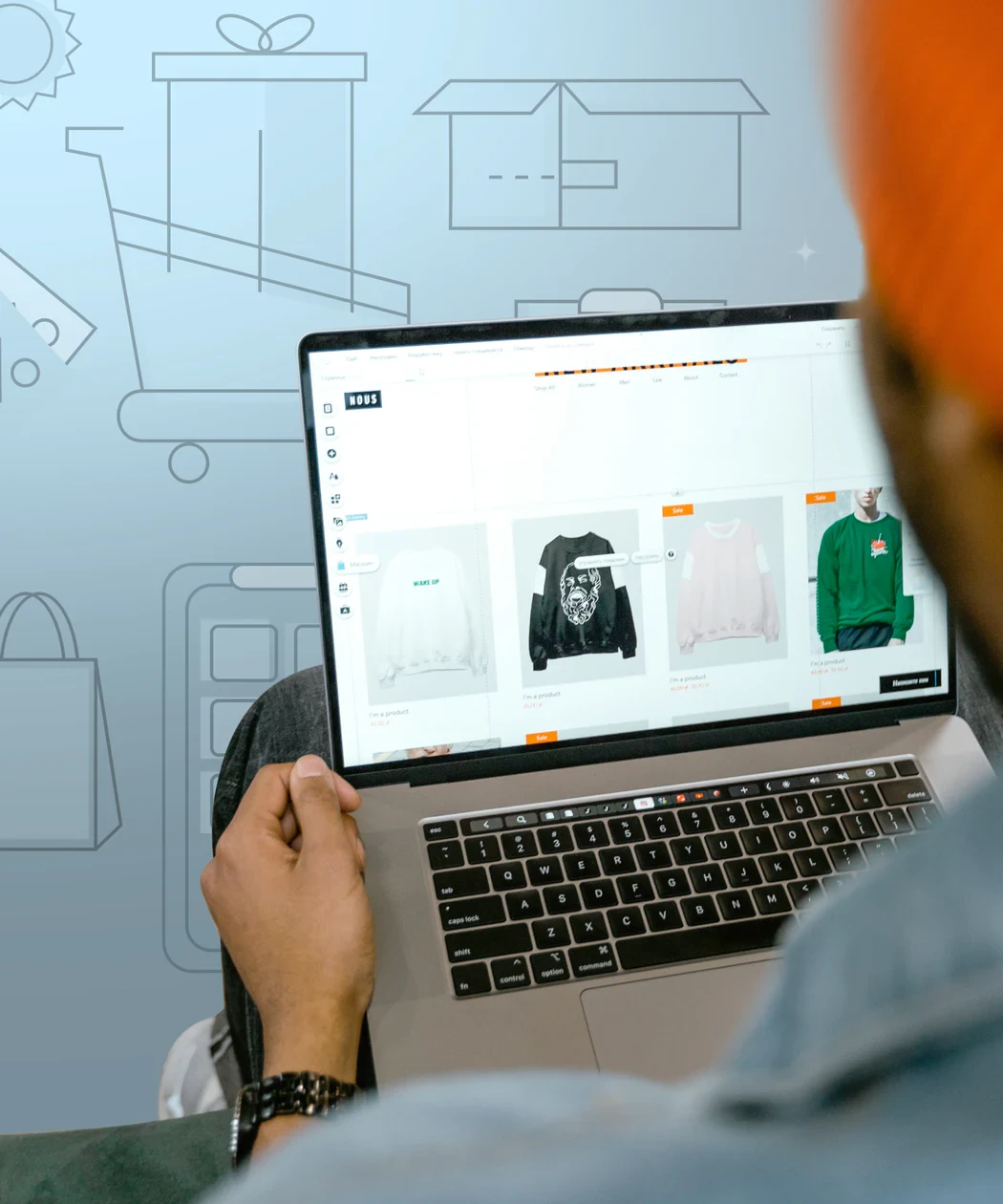 An online clothing store being built in the Wix editor on a laptop