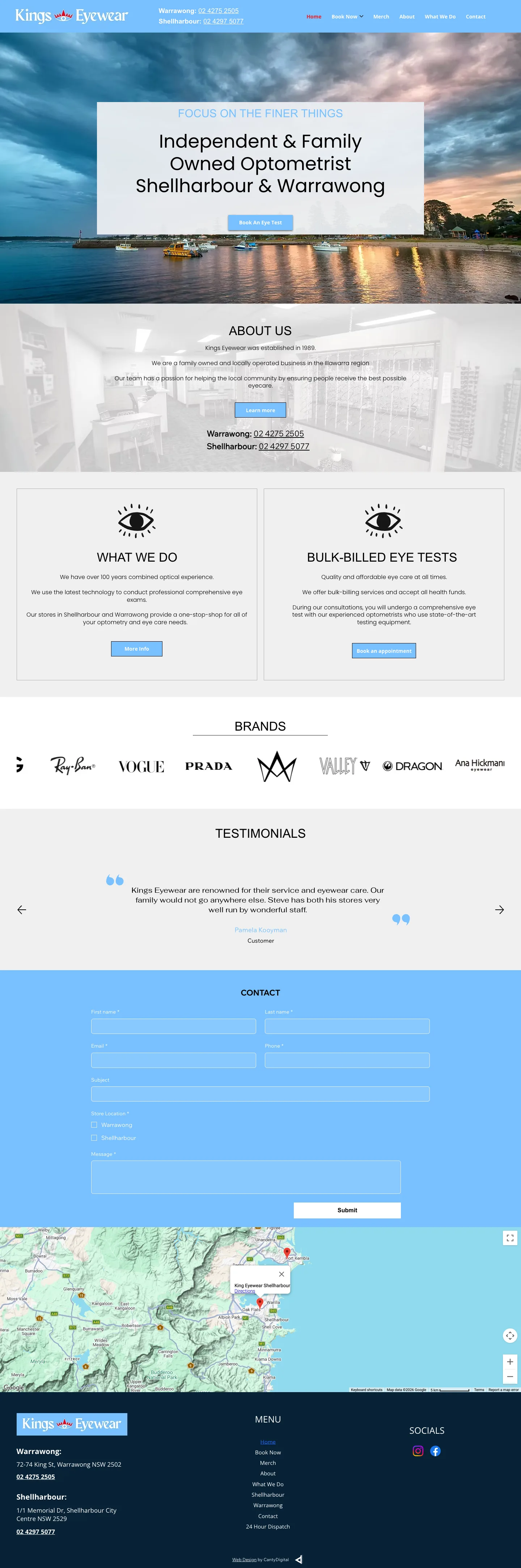 Optometry website design for Kings Eyewear — full homepage scroll-through